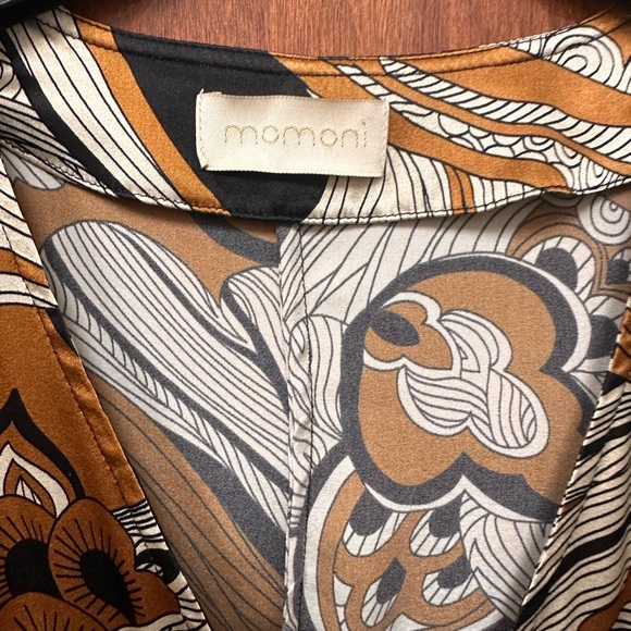 Mamoni Italian Silk V Neck Dress w 2 pockets in Bronze White & Black Size 40 EUC - Picture 8 of 9